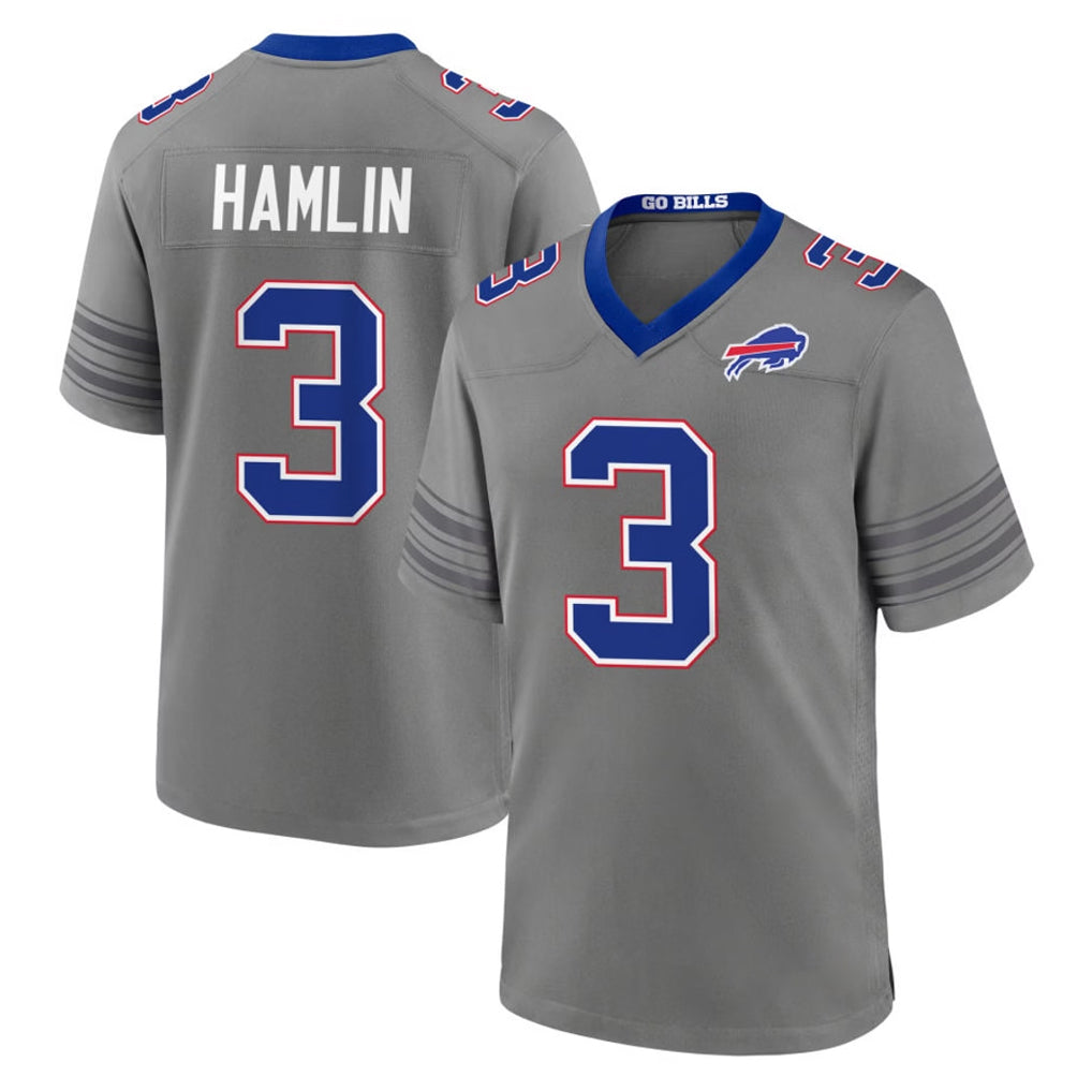 B.Bills #3 Damar Hamlin Player Gray Nickel City Home Game Mdoa Stitched Jerseys