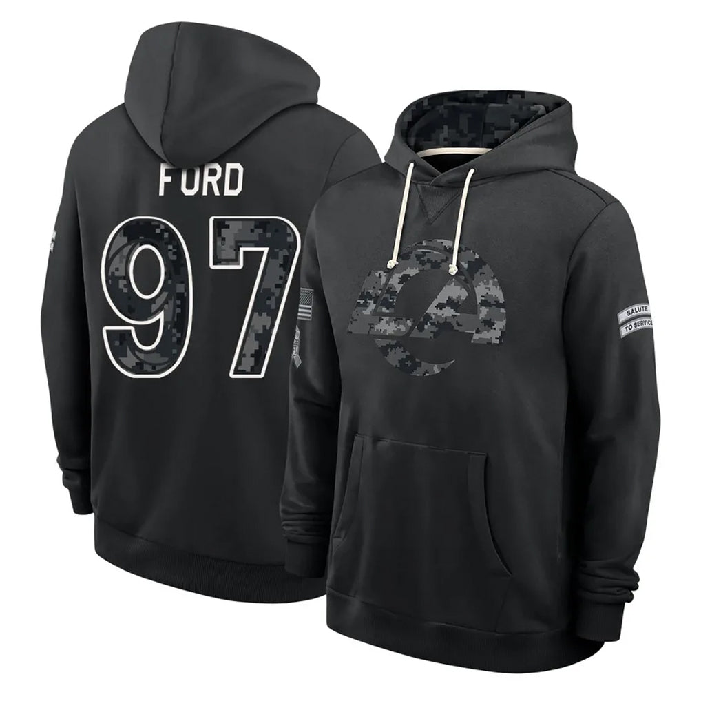LA.Rams #97 Poona Ford Player 2026 Black Logo Pullover Hoodies Limited Game Mdoa Stitched Jerseys