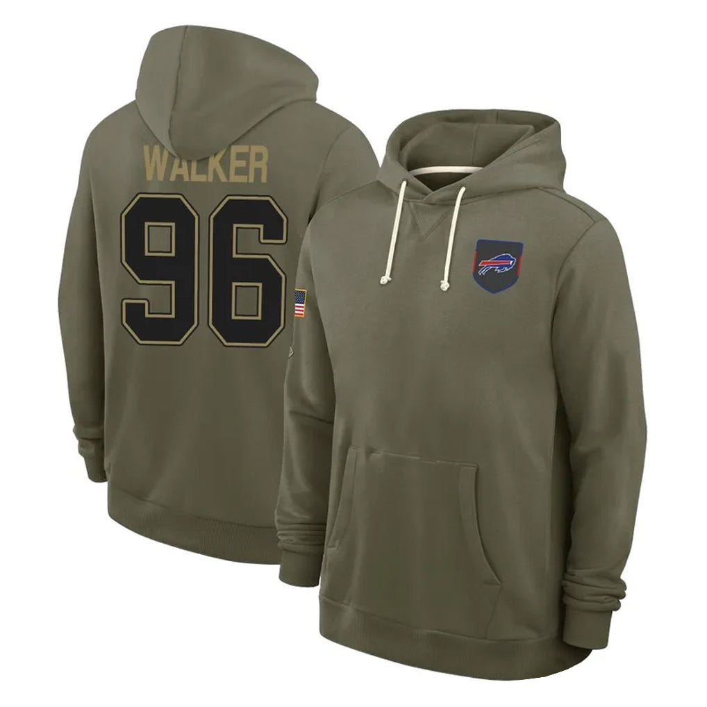 B.Bills #96 Deone Walker Player Olive 2025 Salute to Service Hoodies Mdoa Stitched Jerseys