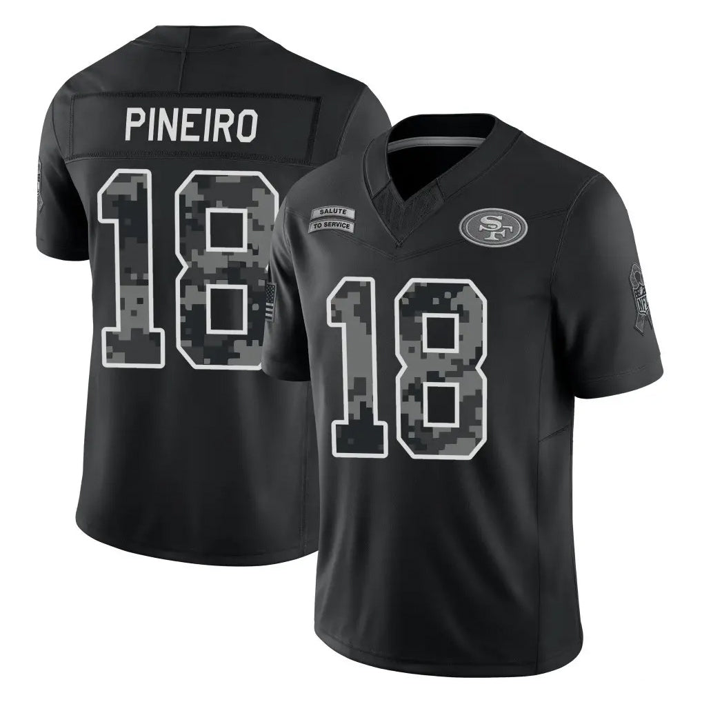 SF.49ers #18 Eddy Pineiro Player Black Limited 2026 Salute to Service Home Game Mdoa Stitched Jerseys