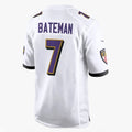 B.Ravens #7 Rashod Bateman Player White Home Game Mdoa Stitched Jerseys
