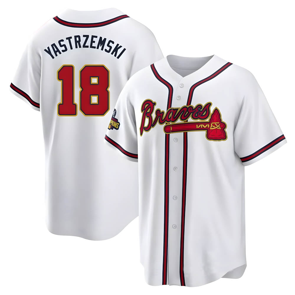 Mdoa A.Braves #18 Mike Yastrzemski player Gold Replica White Program Stitched Jerseys