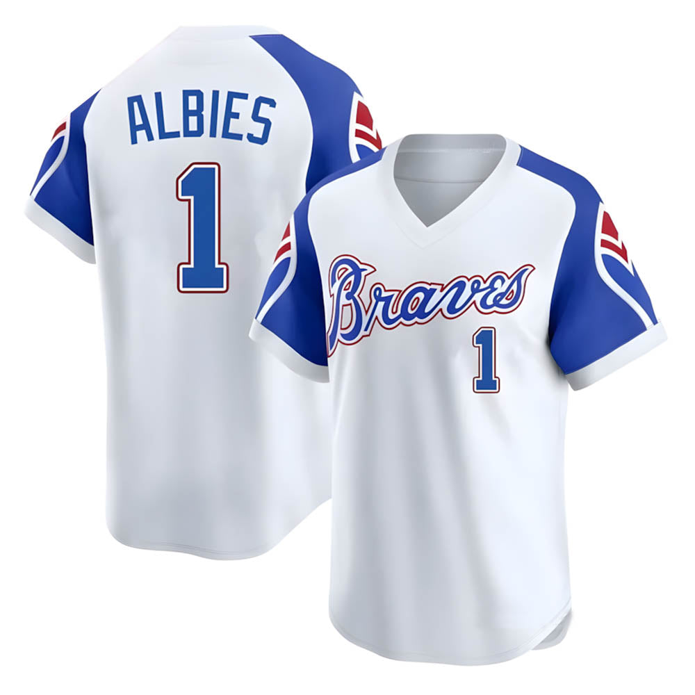 Mdoa A.Braves #1 Ozzie Albies Player White Limited Throwback Cooperstown Collection Stitched Jerseys