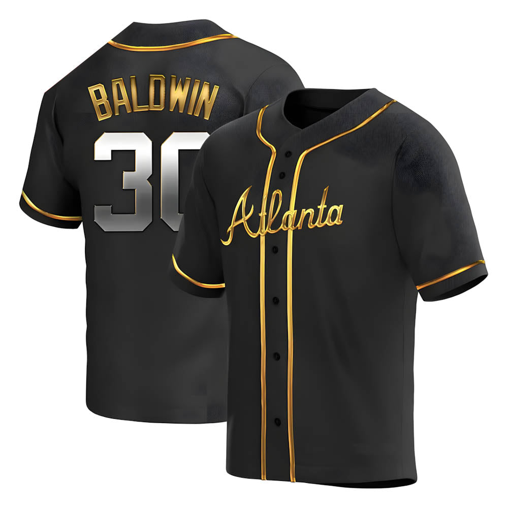 Mdoa A.Braves #30 Drake Baldwin player Gold Replica Black en Alternate Stitched Jerseys
