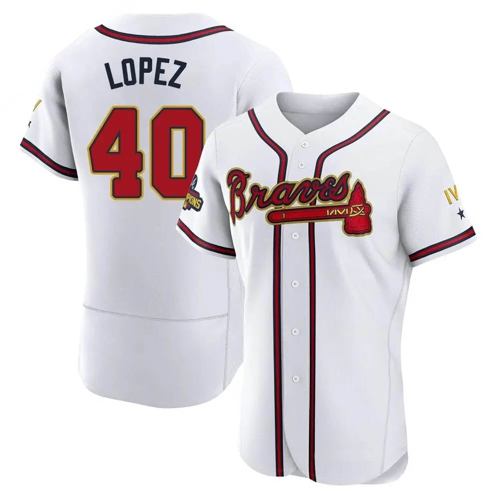 Mdoa A.Braves #40 Reynaldo Lopez player White&Gold Authentic Program Stitched Jerseys