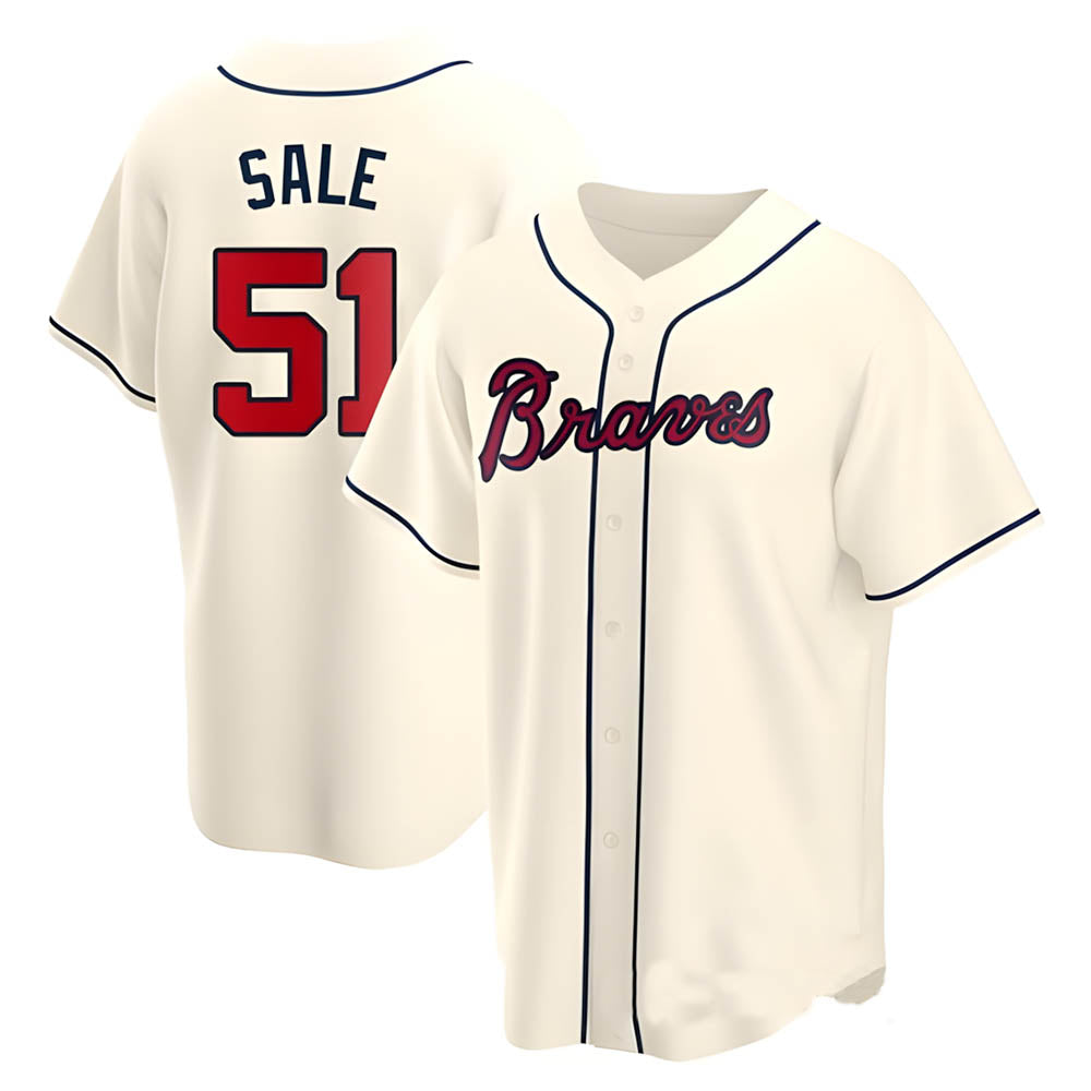 Mdoa A.Braves #51 Chris Sale Player Navy Cream Alternate Replica Stitched Jerseys