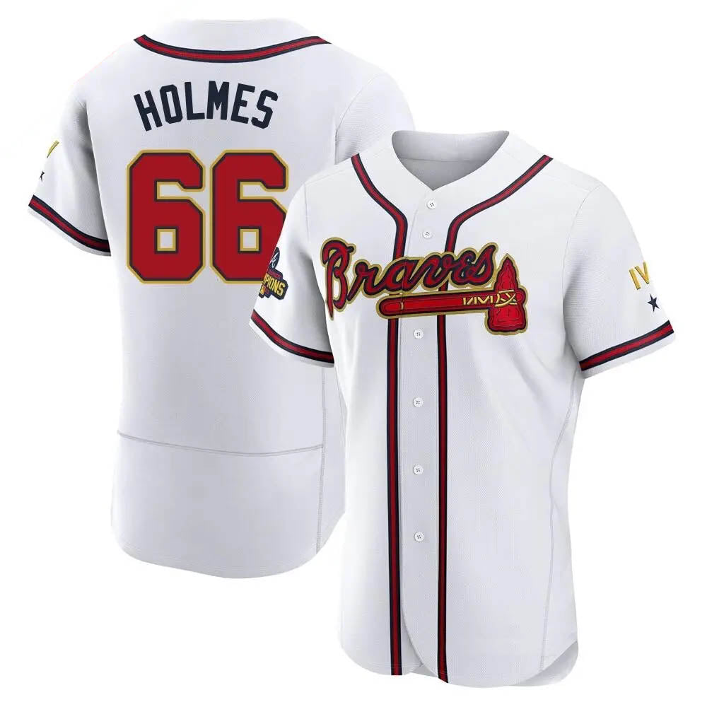Mdoa A.Braves #66 Grant Holmes Player White&Gold Authentic Program Stitched Jerseys