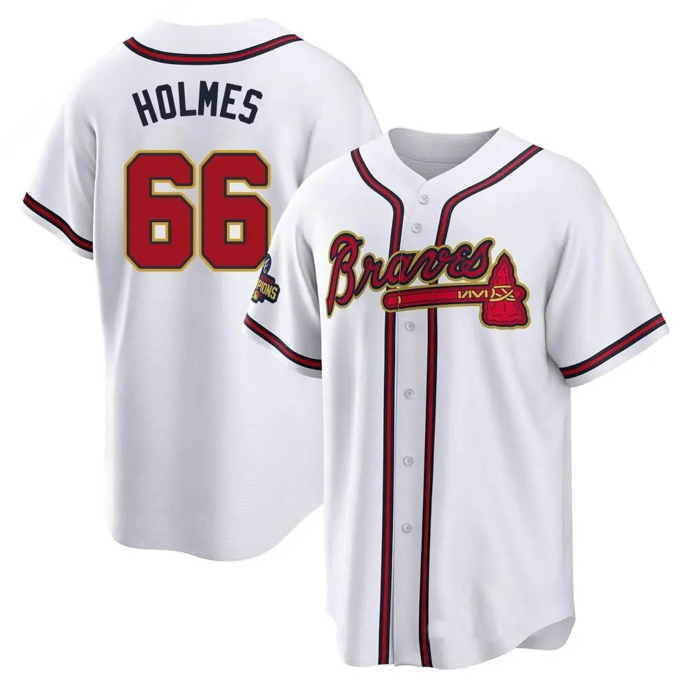 Mdoa A.Braves #66 Grant Holmes Player White&Gold Replica Program Stitched Jerseys
