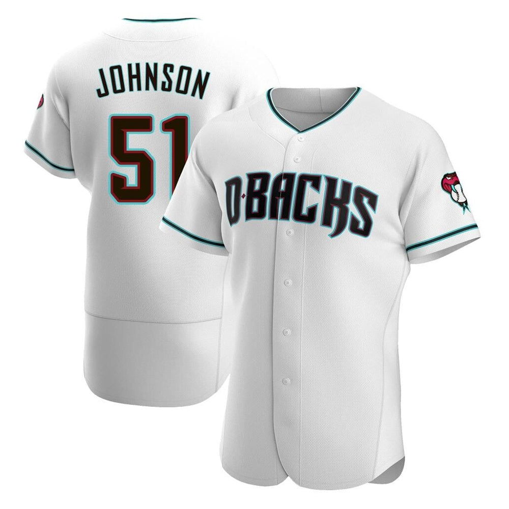 Mdoa A.Diamondbacks #51 Randy Johnson White Teal Alternate Authentic Stitched Jerseys