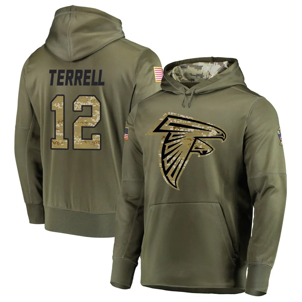 Mdoa A.Falcons #12 Avieon Terrell Player Olive Salute to Service Club Fleece Hoodie Stitched Jerseys