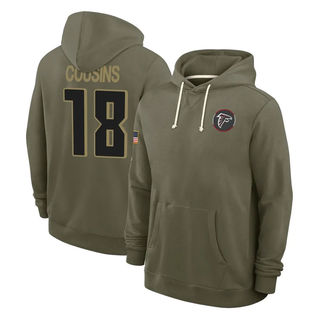 Mdoa A.Falcons #18 Kirk Cousins Player Olive 2025 Salute to Service Hoodies Stitched Jerseys