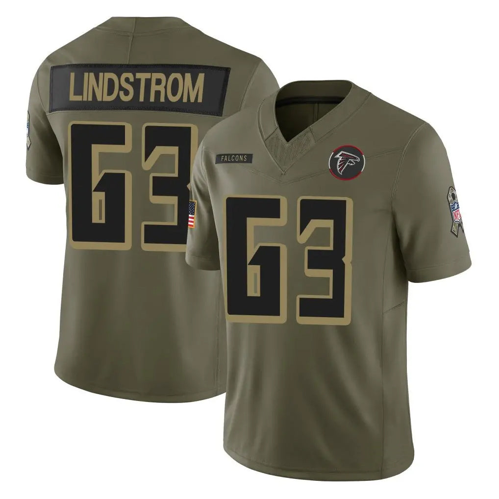 Mdoa A.Falcons #63 Chris Lindstrom Player Olive Salute To Service Limited Home Game Stitched Jerseys