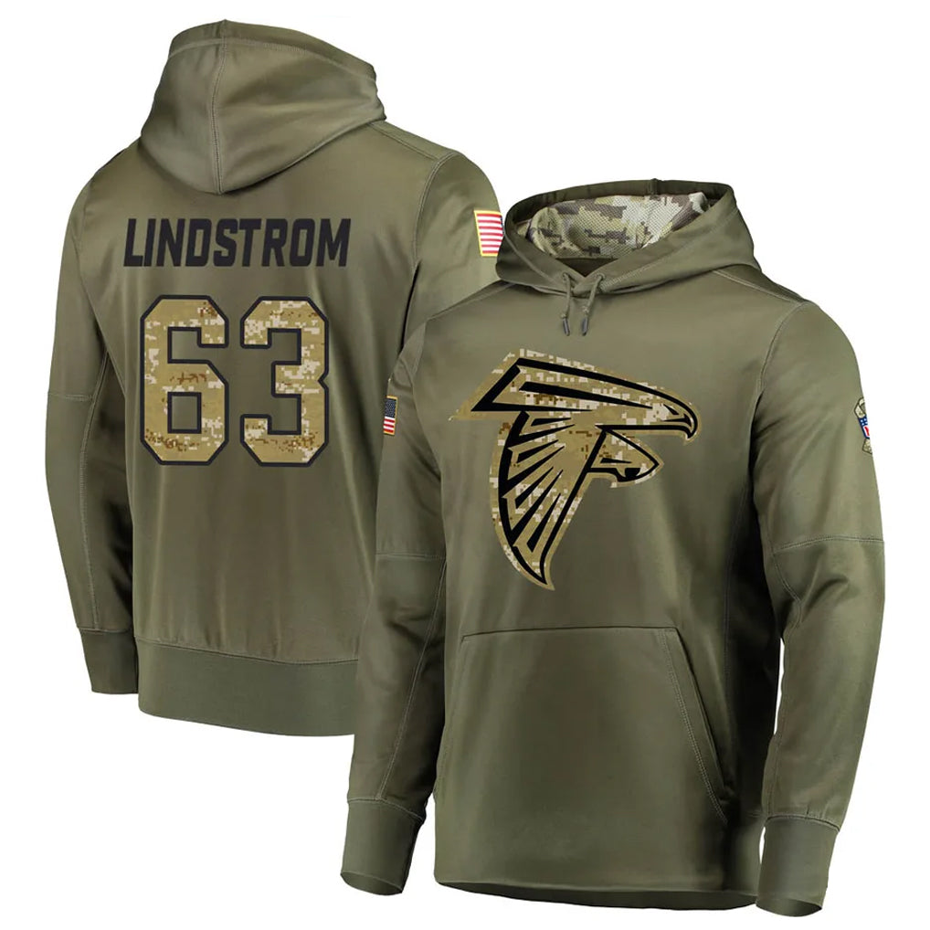 Mdoa A.Falcons #63 Chris Lindstrom Player Olive Salute to Service Club Fleece Hoodie Stitched Jerseys