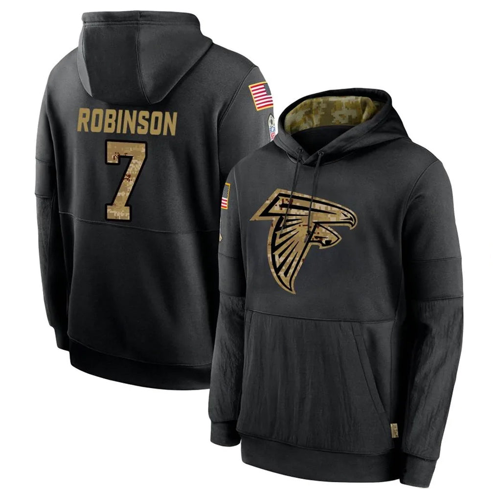 Mdoa A.Falcons #7 Bijan Robinson Player Black Salute to Service Pullover Hoodies Stitched Jerseys
