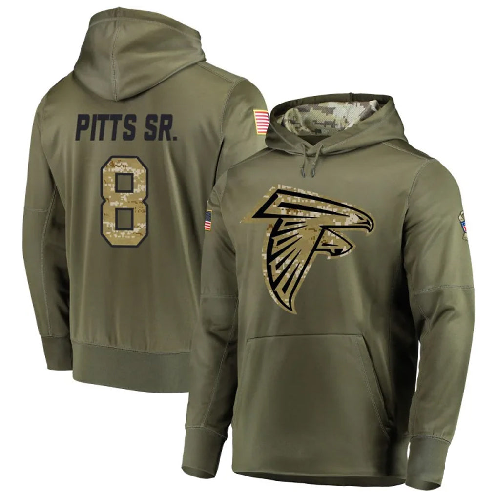 Mdoa A.Falcons #8 Kyle Pitts Player Salute to Service Club Fleece Olive Hoodie Stitched Jerseys