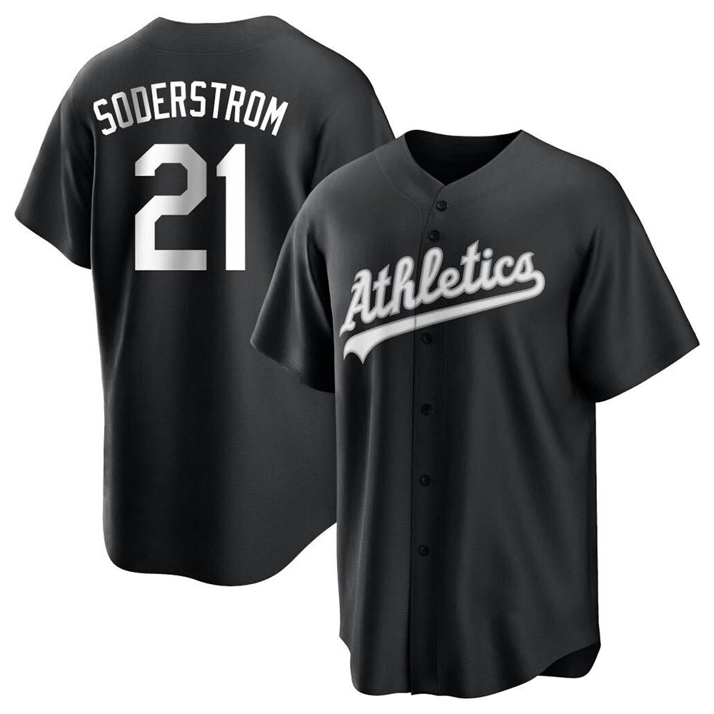 Mdoa Athletics #21 Tyler Soderstrom Player Black&White Replica Stitched Jersey