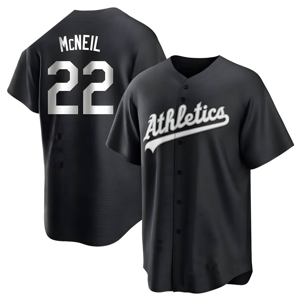 Mdoa Athletics #22 Jeff McNeil player Black&White Replica Stitched Jersey