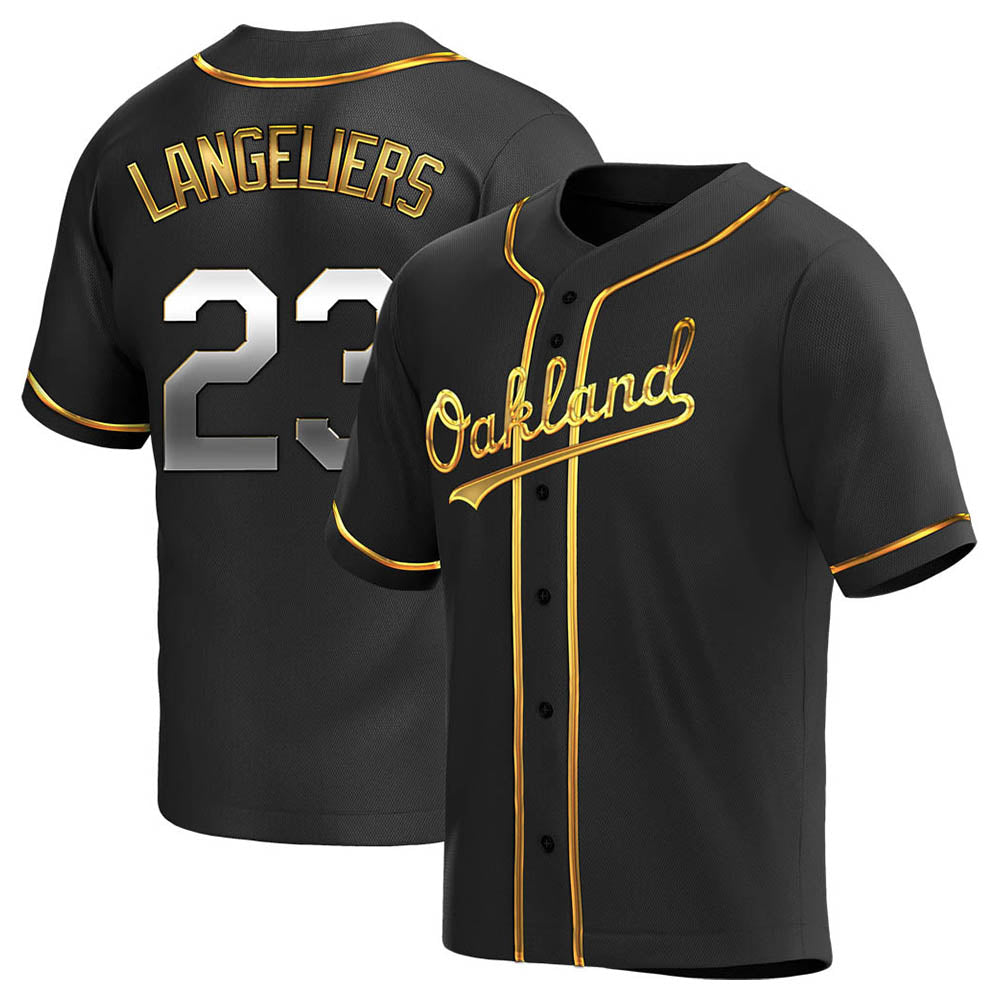 Mdoa Athletics #23 Shea Langeliers Player Black Golden Replica Alternate Stitched Jerseys