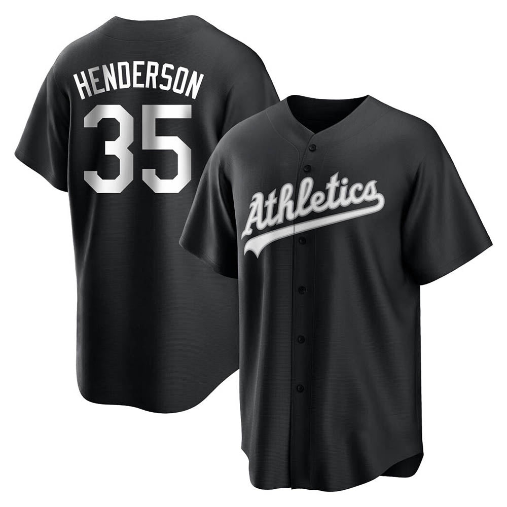 Mdoa Athletics #35 Rickey Henderson Player Black&White Replica Stitched Jersey