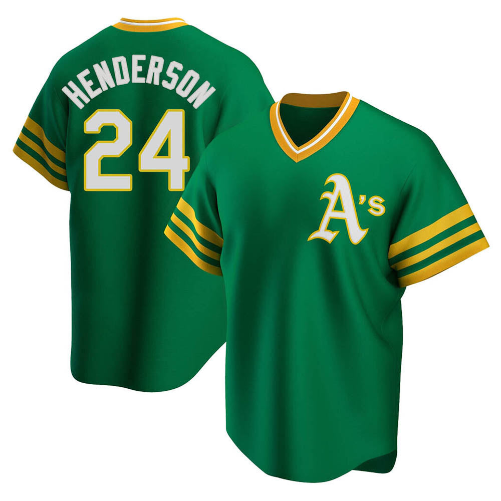 Mdoa Athletics #24 Rickey Henderson Player Green Replica Cooperstown Collection T shirt Stitched Jersey