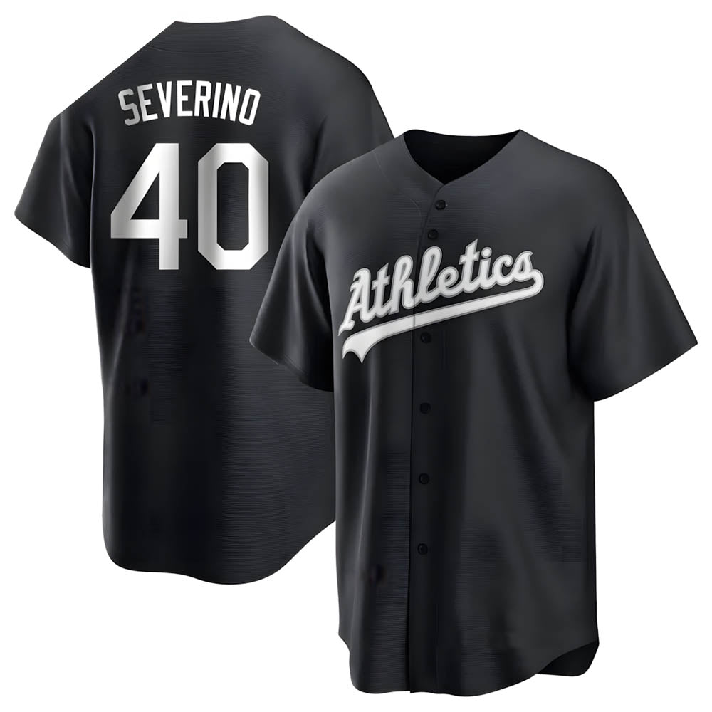 Mdoa Athletics #40 Luis Severino player Black&White Replica Stitched Jersey