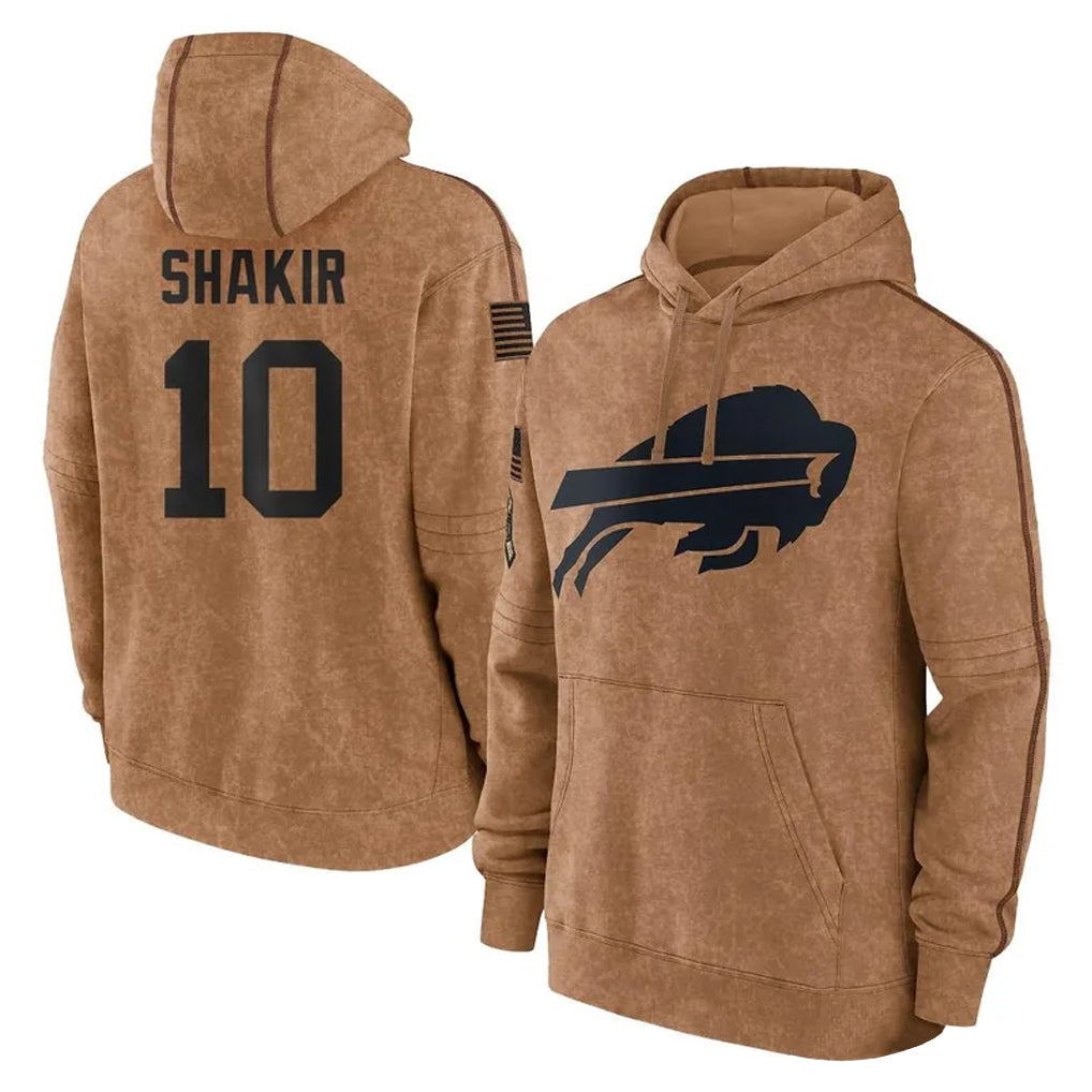 Mdoa B.Bills #10 Khalil Shakir Player Brown Salute to Service Hoodies Stitched Jerseys