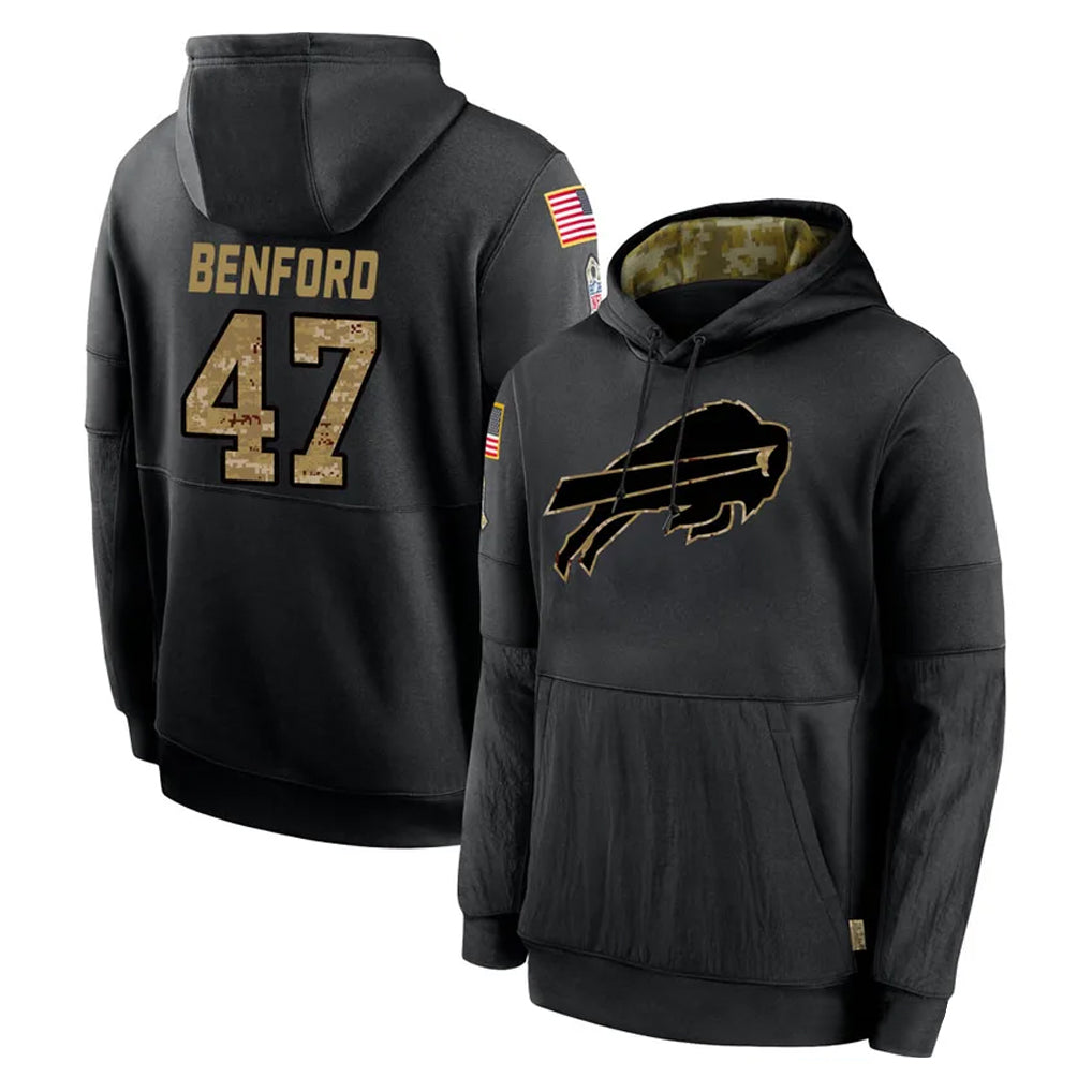 Mdoa B.Bills #47 Christian Benford Player Black Salute to Service Hoodies Hame Stitched Jerseys