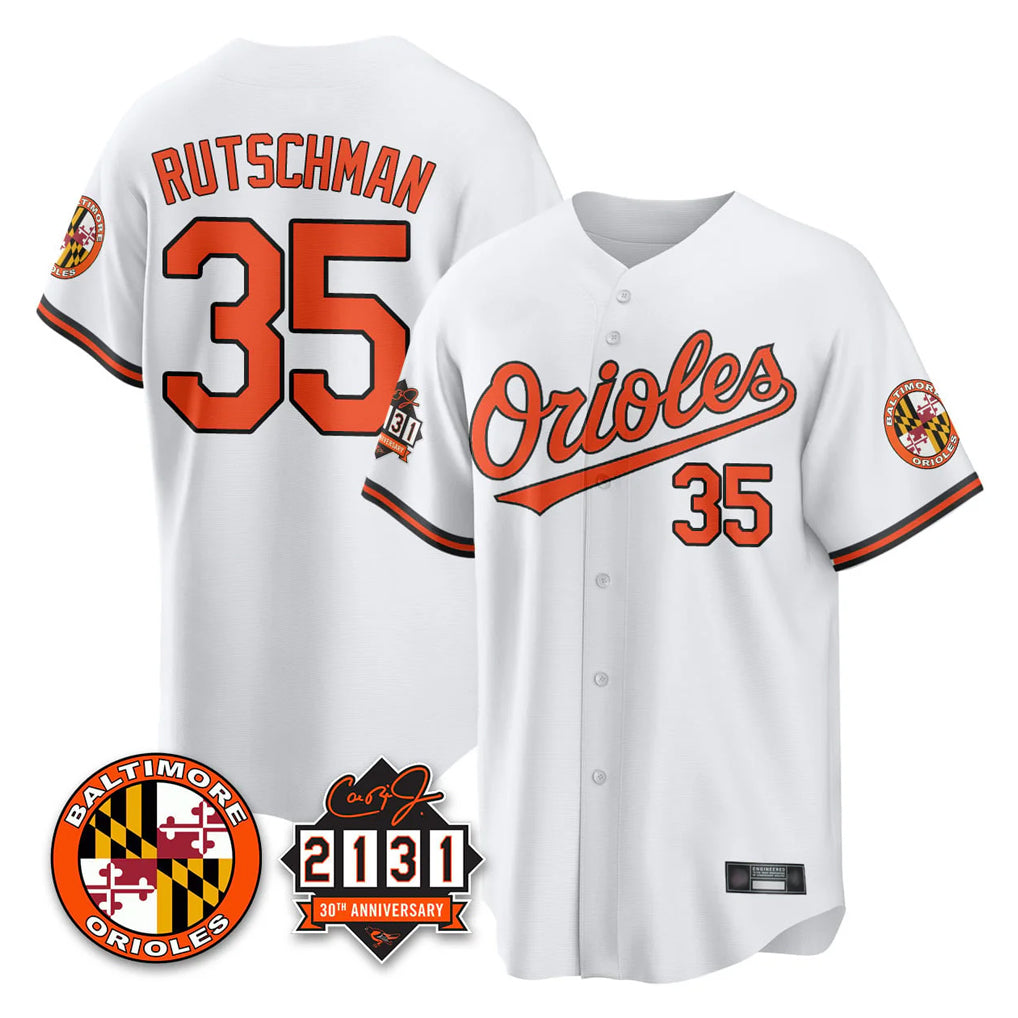 Mdoa B.Orioles #35 Adley Rutschman Player White 30th Anniversary of 2131 Home Game Stitched Jerseys