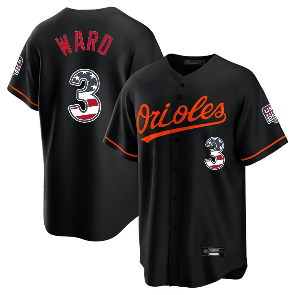 Mdoa B.Orioles #3 Taylor Ward Player Black USA 250 Fourth of July Home Game Stitched Jerseys