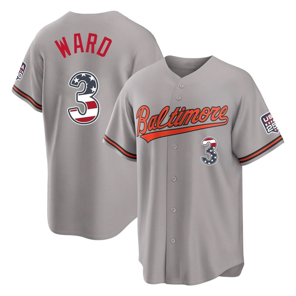 Mdoa B.Orioles #3 Taylor Ward Player Gray USA 250 Fourth of July Home Game Stitched Jerseys