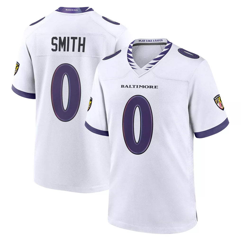 Mdoa B.Ravens #0 Roquan Smith Player White Purple Home Game Stitched Jerseys