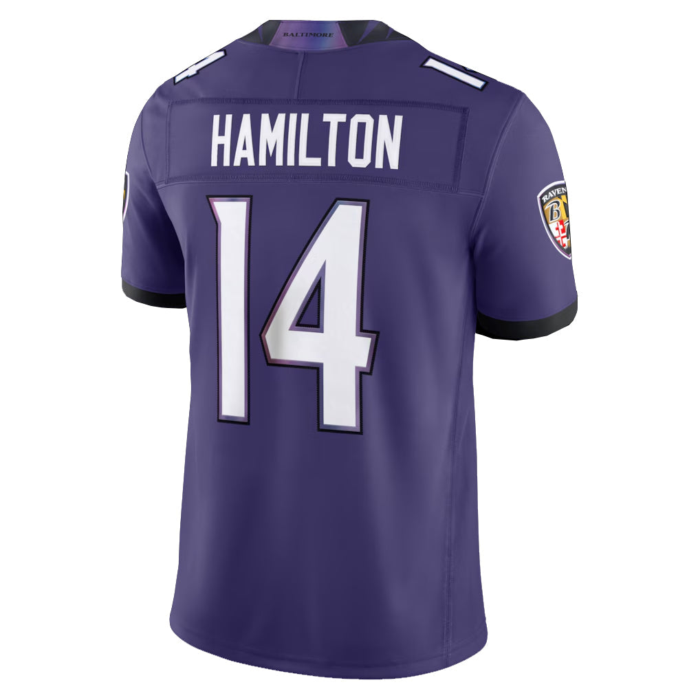 Mdoa B.Ravens #14 Kyle Hamilton Player Purple Limited Elite Home Game Stitched Jerseys