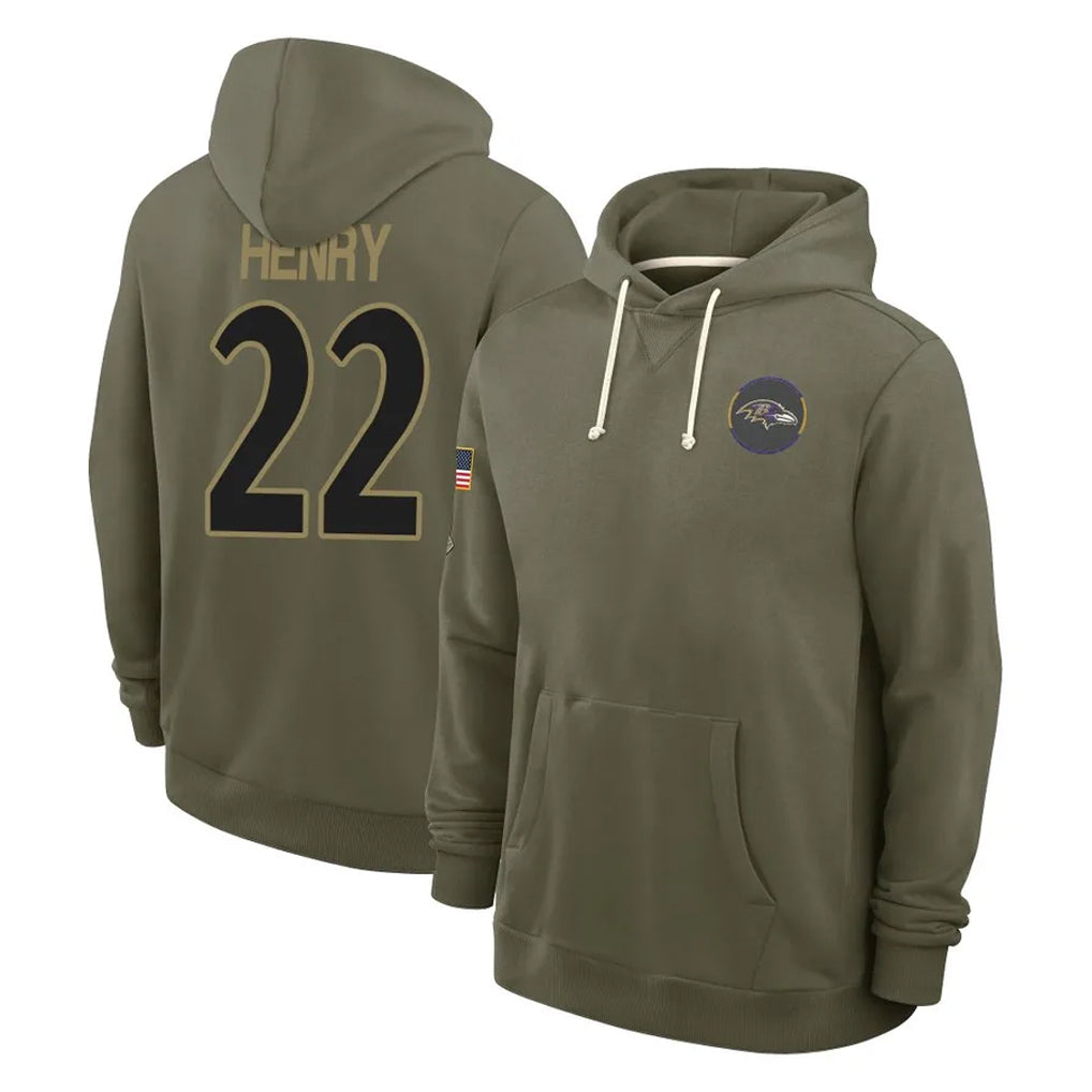 Mdoa B.Ravens #22 Derrick Henry Player Olive Salute to Service Hoodie Stitched Jerseys
