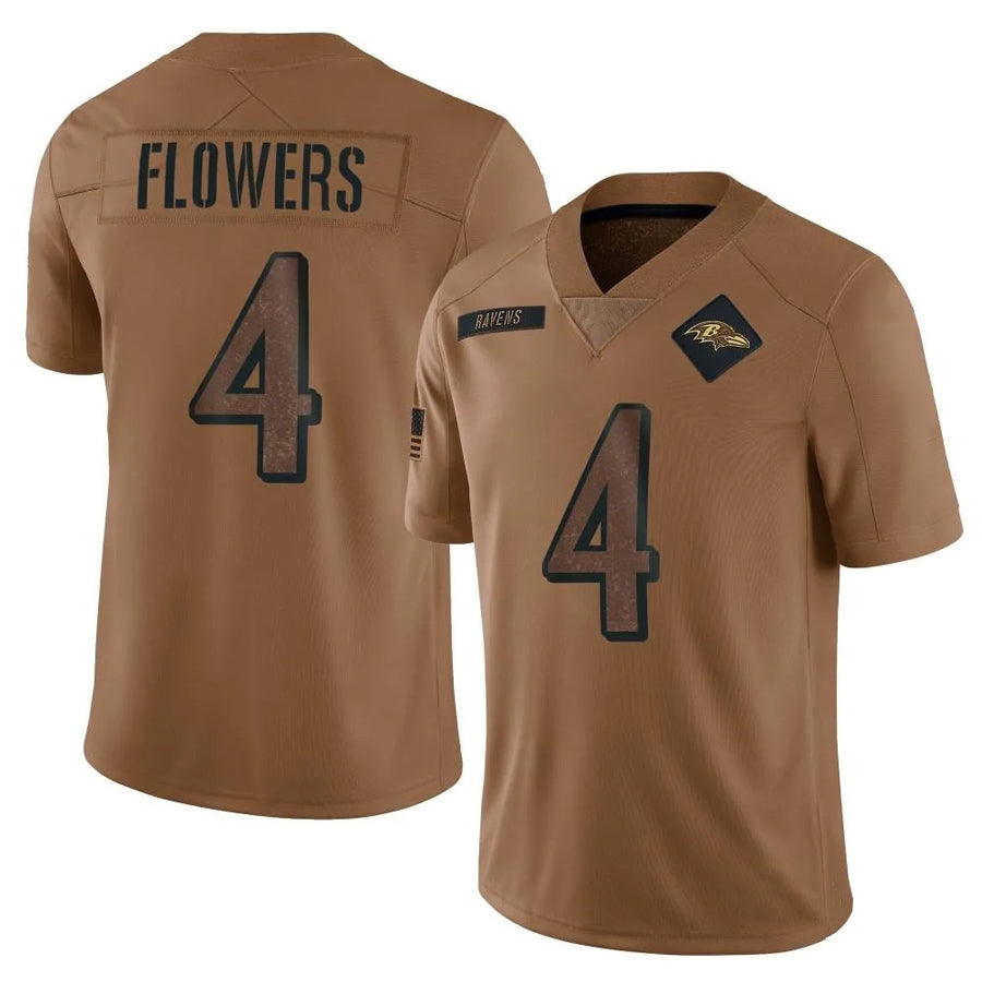 Mdoa B.Ravens #4 Zay Flowers Player Brown Salute To Service Limited Stitched Jerseys