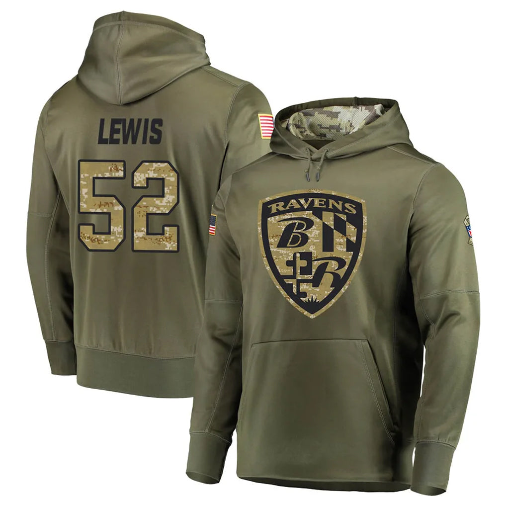 Mdoa B.Ravens #52 Ray Lewis Player Olive Salute to Service Pullover Hoodie Stitched Jerseys