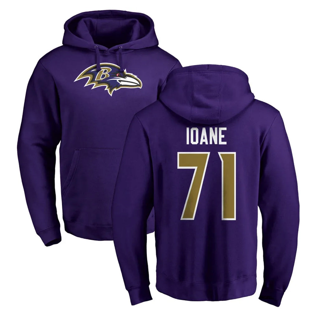 Mdoa B.Ravens #71 Olaivavega Ioane Player Purple Salute to Service Pullover Hoodie Stitched Jerseys