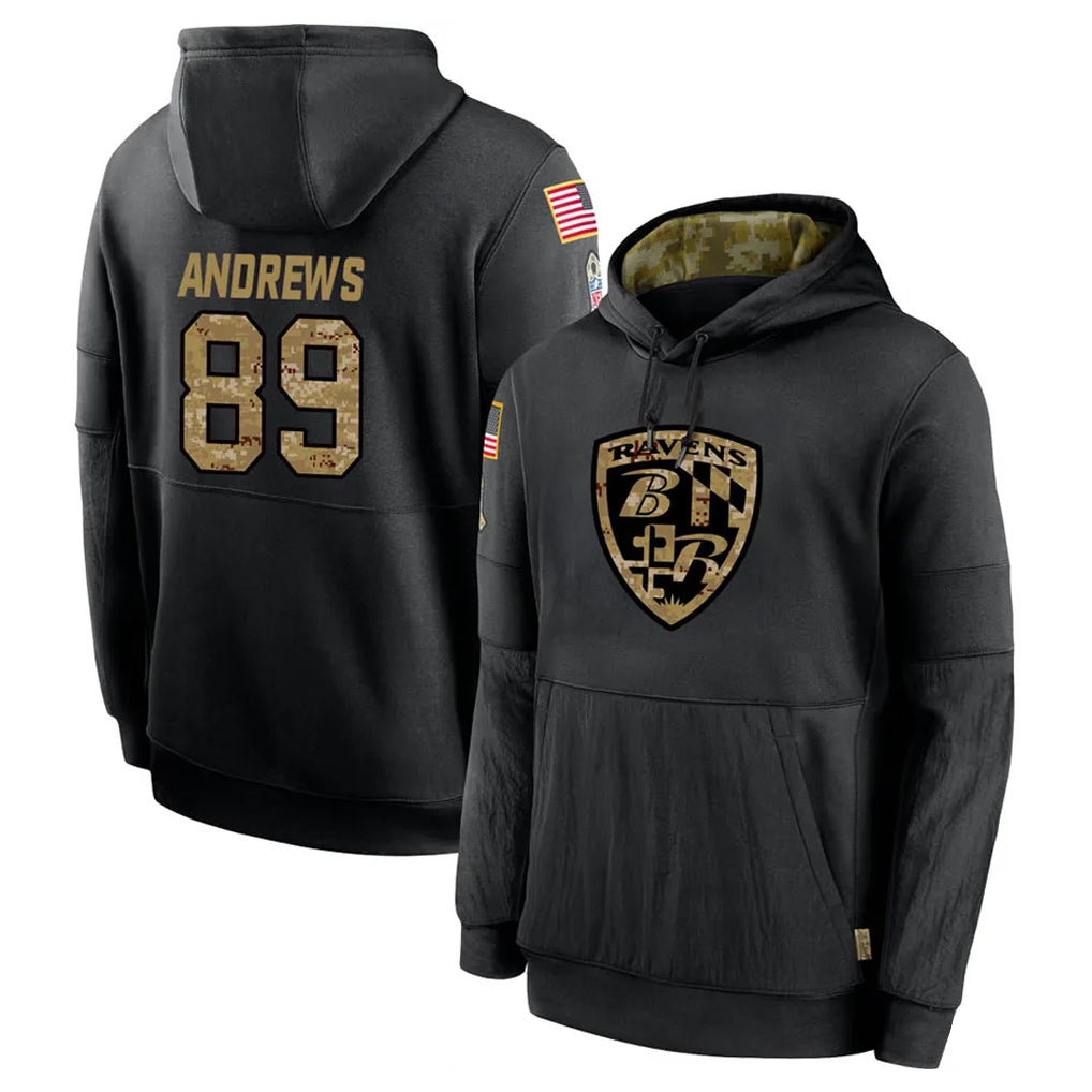 Mdoa B.Ravens #89 Mark Andrews Player Black Salute to Service Pullover Hoodie Stitched Jerseys