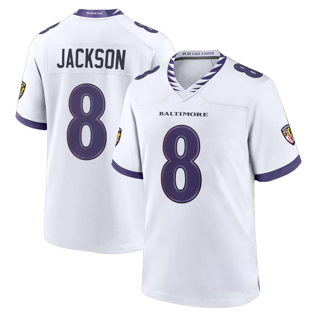 Mdoa B.Ravens #8 Lamar Jackson Player White Home Game Stitched Jerseys