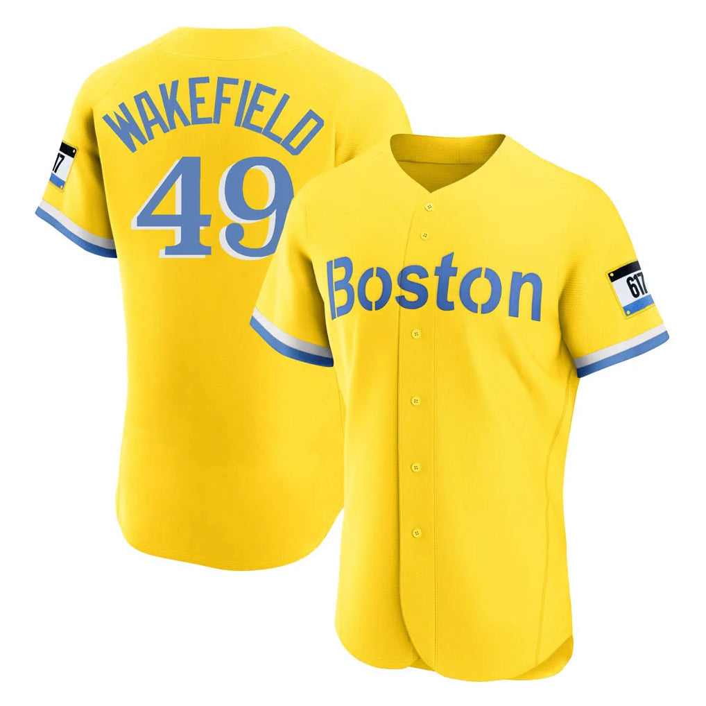 Mdoa B.Red Sox #49 Tim Wakefield Player Yellow Limited Elite Home Game Stitched Jerseys