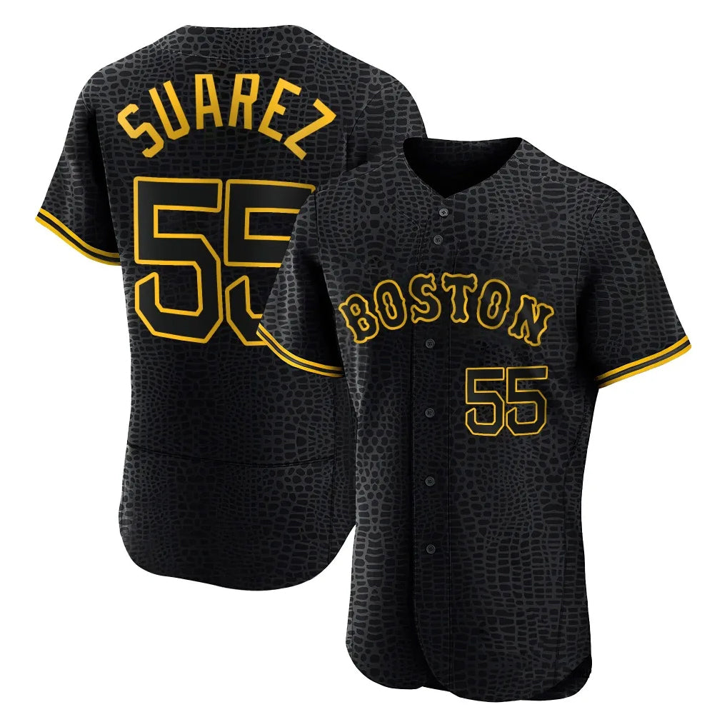 Mdoa B.Red Sox #55 Ranger Su¡§¡érez Player Black Snake Skin City Limited Elite Home Stitched Jerseys