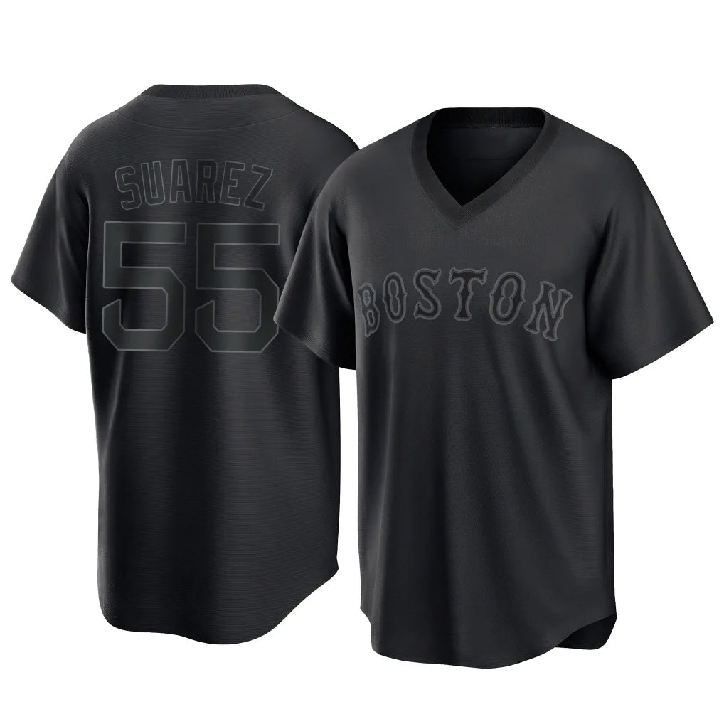 Mdoa B.Red Sox #55 Ranger Su¡§¡érez Player Black T-shirt Home Game Stitched Jerseys