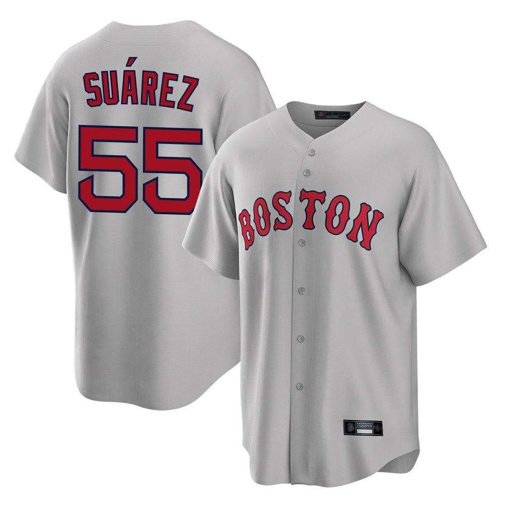 Mdoa B.Red Sox #55 Ranger Su¡§¡érez Player Gray Road Home Game Stitched Jerseys