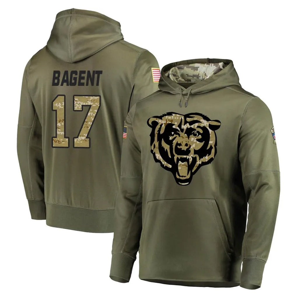Mdoa C.Bears #17 Tyson Bagent Player Olive Salute to Service Pullover Hoodies Home Game Stitched Jerseys
