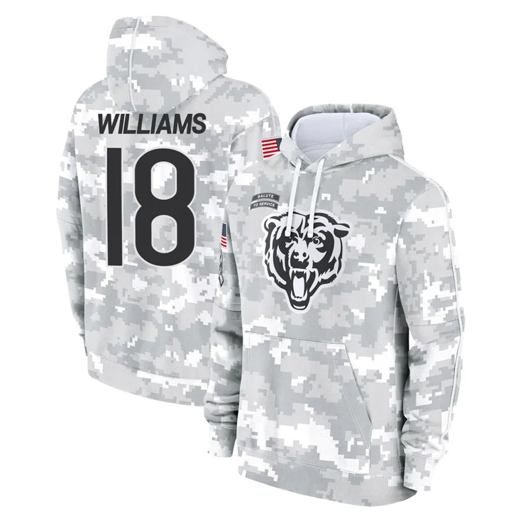 Mdoa C.Bears #18 Caleb Williams Player Arctic Camo Salute to Service Pullover Hoodies Limited Stitched Jerseys