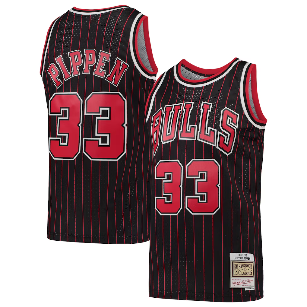 Mdoa C.Bulls #33 Scottie Pippen Mitchell & Ness Black Hardwood Classics Swingman Jerseys