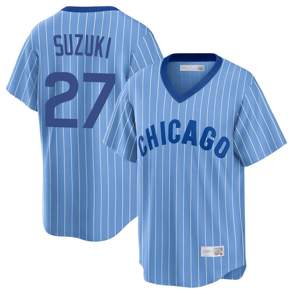 Mdoa C.Cubs #27 Seiya Suzuki Player Blue T-shirt Cooperstown Collection Limited Stitched Jerseys