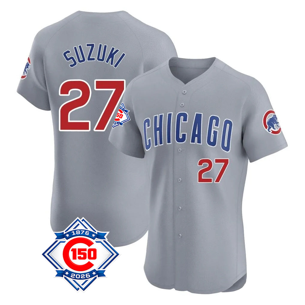 Mdoa C.Cubs #27 Seiya Suzuki Player Gray Road 150th Anniversary Limited Elite Home Stitched Jerseys
