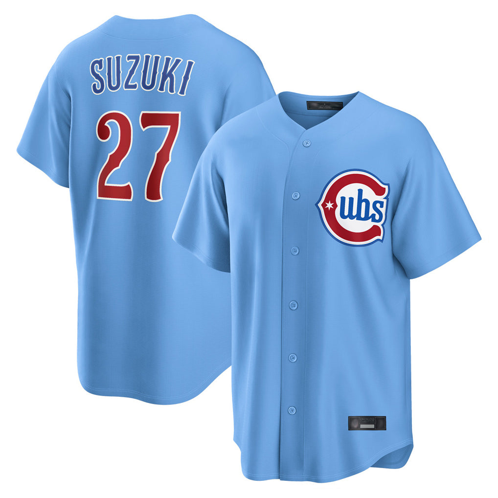 Mdoa C.Cubs #27 Seiya Suzuki Player Light Blue Home Game Stitched Jerseys