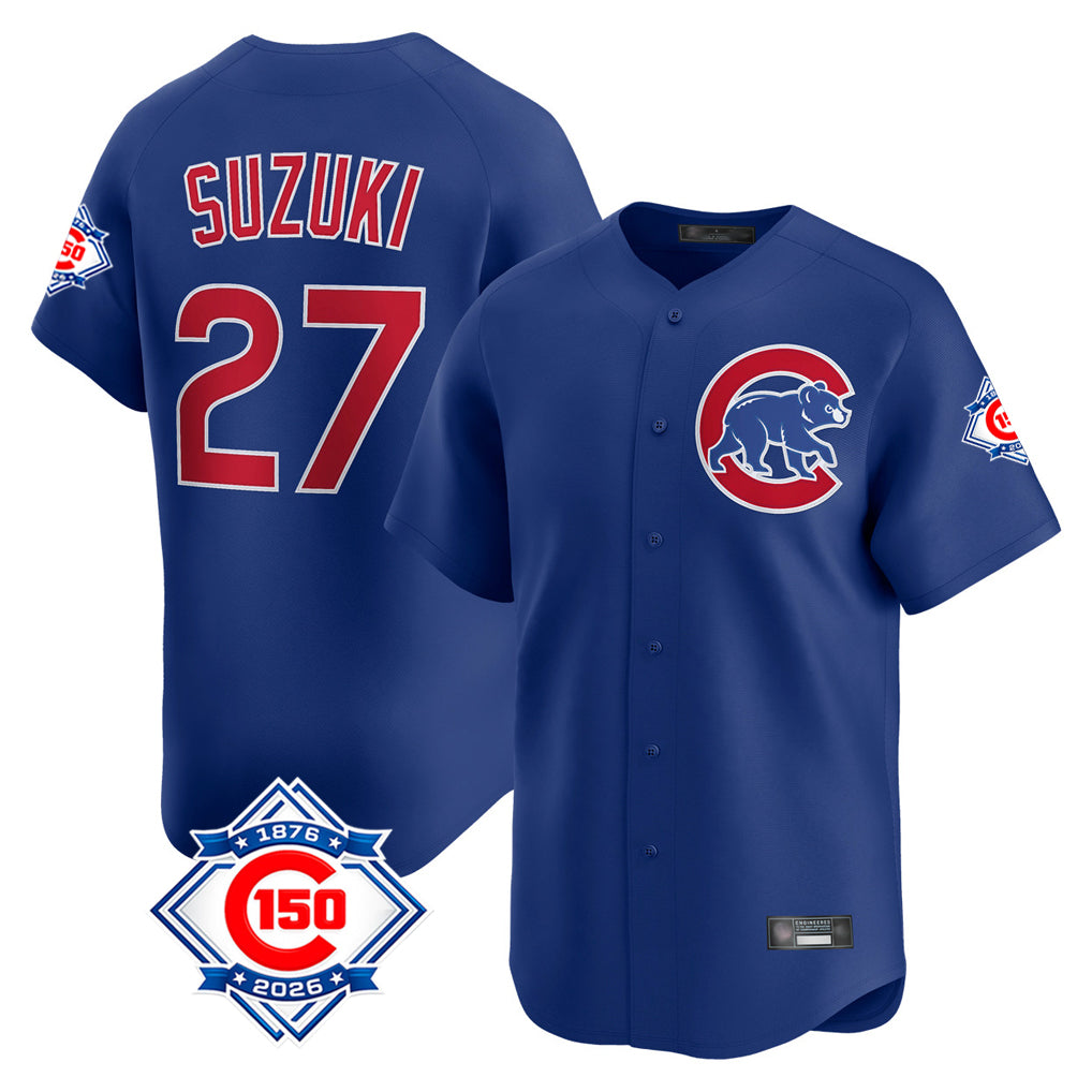 Mdoa C.Cubs #27 Seiya Suzuki Player Royal 150th Anniversary Limited Home Stitched Jerseys