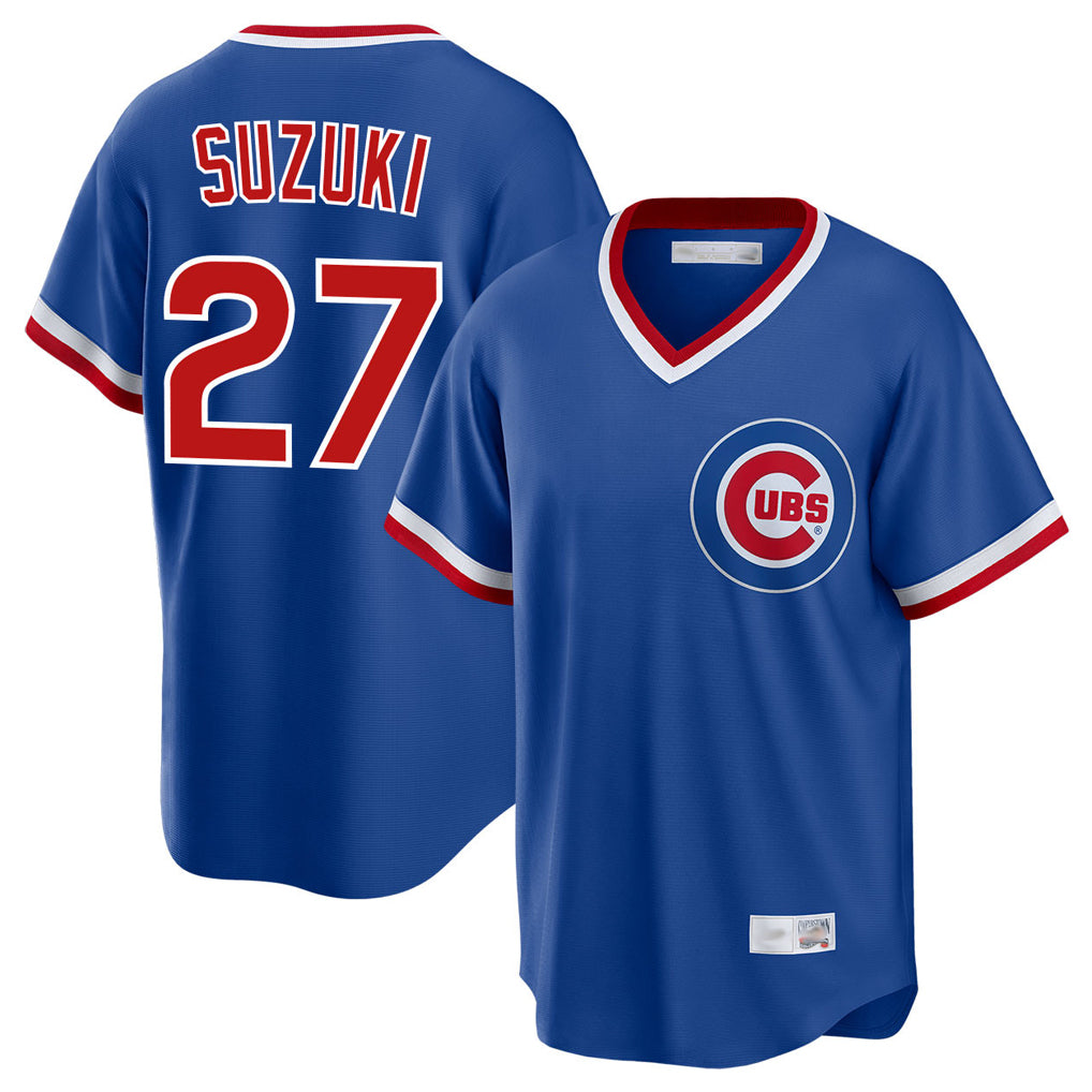 Mdoa C.Cubs #27 Seiya Suzuki Player Royal T-shirt Cooperstown Collection Limited Stitched Jerseys